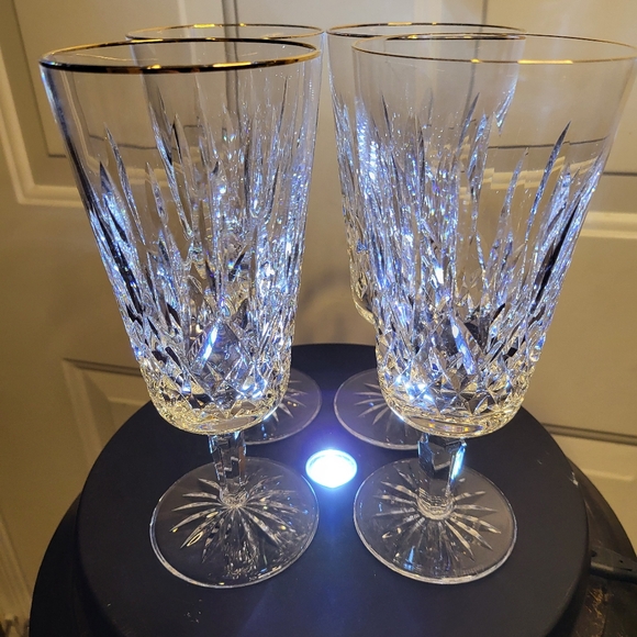 Waterford Crystal Lismore Gold Rim Glasses Goblets Ice Tea Signed - Picture 1 of 9